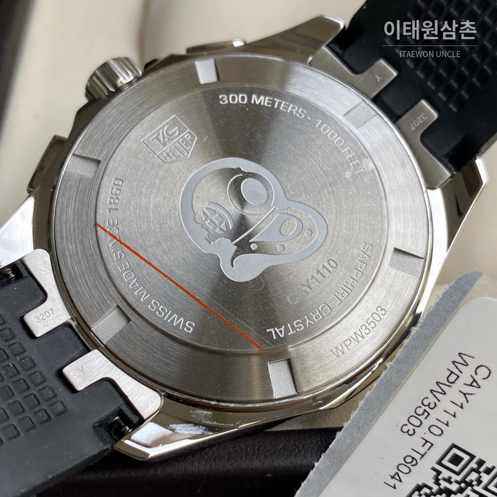 태그호이어 아쿠아레이서 러버밴드 블랙다이얼 쿼츠 크로노그래프 43mm