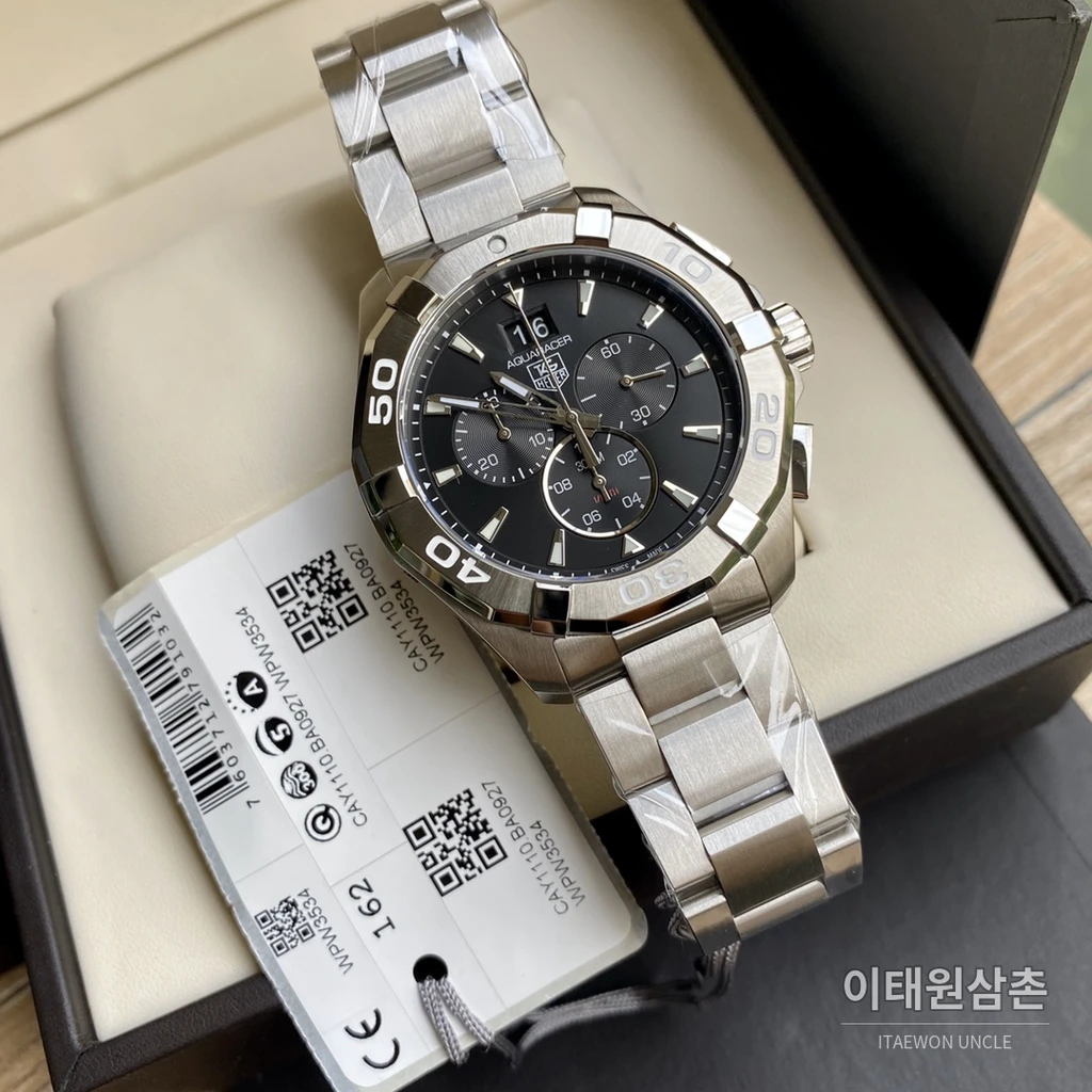 태그호이어 아쿠아레이서 스틸 블랙다이얼 쿼츠 크로노그래프 43mm