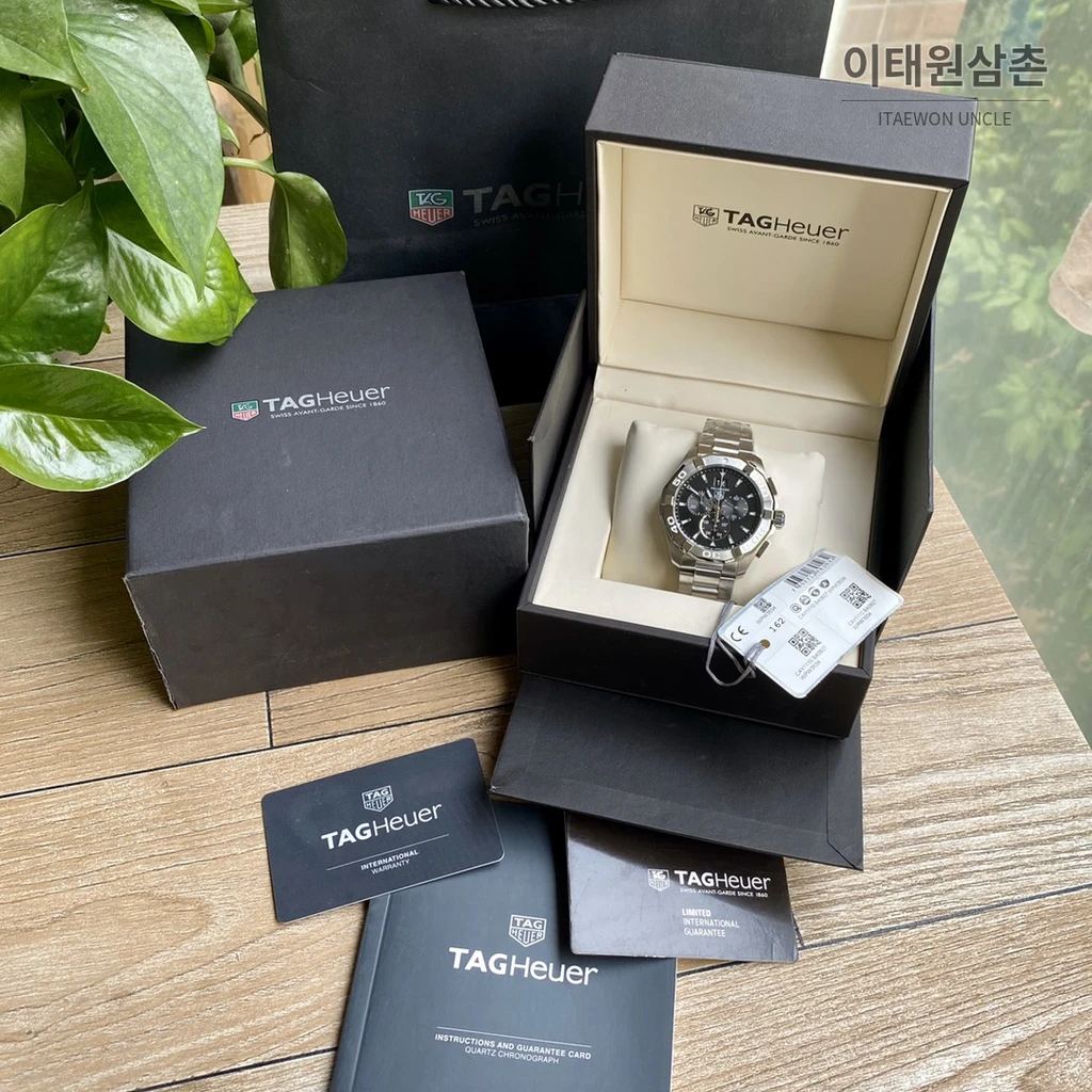 태그호이어 아쿠아레이서 스틸 블랙다이얼 쿼츠 크로노그래프 43mm