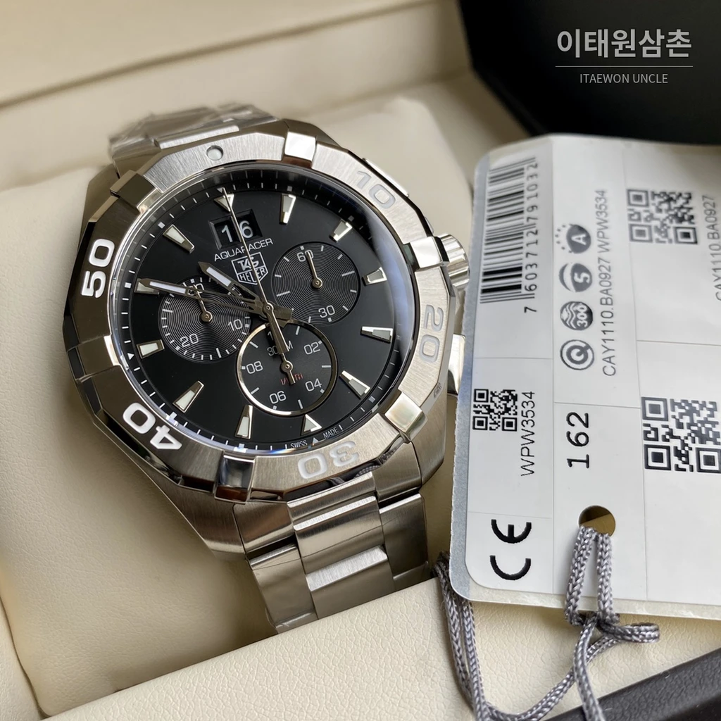 태그호이어 아쿠아레이서 스틸 블랙다이얼 쿼츠 크로노그래프 43mm