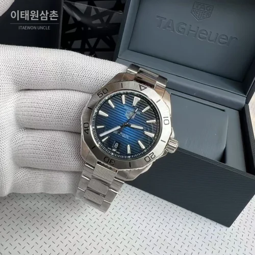 태그호이어 아쿠아레이서 선레이 다이얼 스틸 오토매틱 시계 40mm 선레이 다이얼 컬러 스틸 브레이슬릿 실버 베젤
