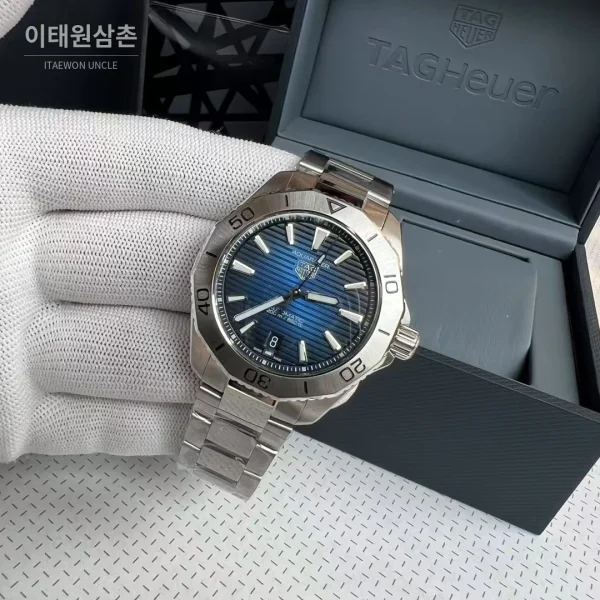 태그호이어 아쿠아레이서 선레이 다이얼 스틸 오토매틱 시계 40mm 선레이 다이얼 컬러 스틸 브레이슬릿 실버 베젤