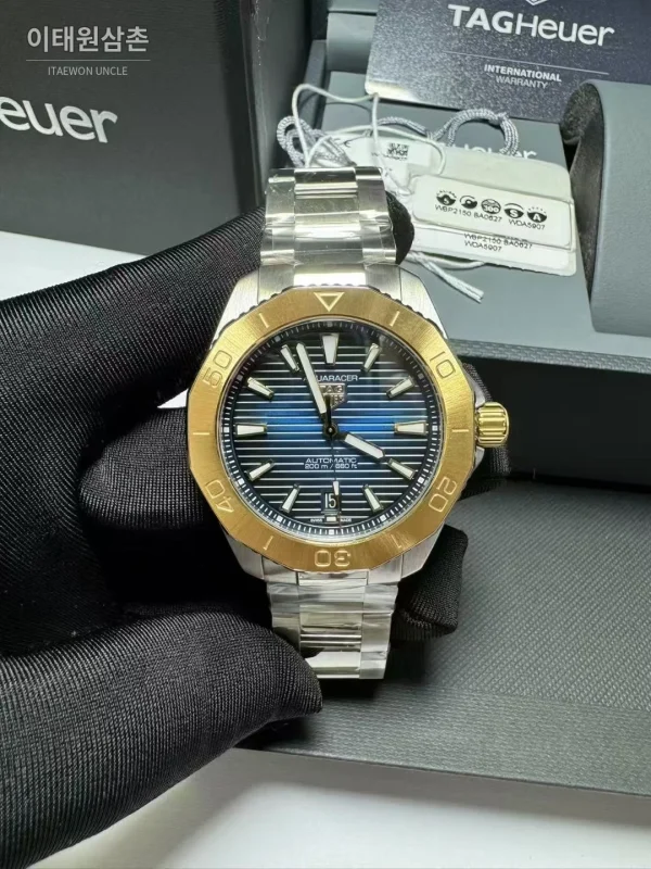 태그호이어 아쿠아레이서 선레이 다이얼 스틸 오토매틱 시계 40mm 선레이 다이얼 컬러 (5) 태그호이어 아쿠아레이서 선레이 다이얼 스틸 오토매틱 시계 40mm 선레이 다이얼 컬러 스틸 브레이슬릿 골드 베젤