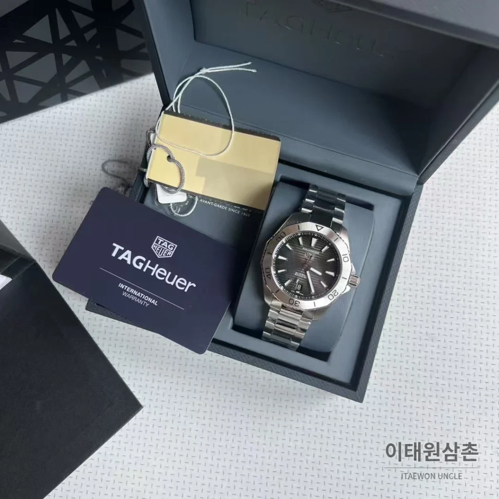 태그호이어 아쿠아레이서 선레이 다이얼 스틸 오토매틱 시계 40mm 선레이 다이얼 컬러 스틸 브레이슬릿 (3)