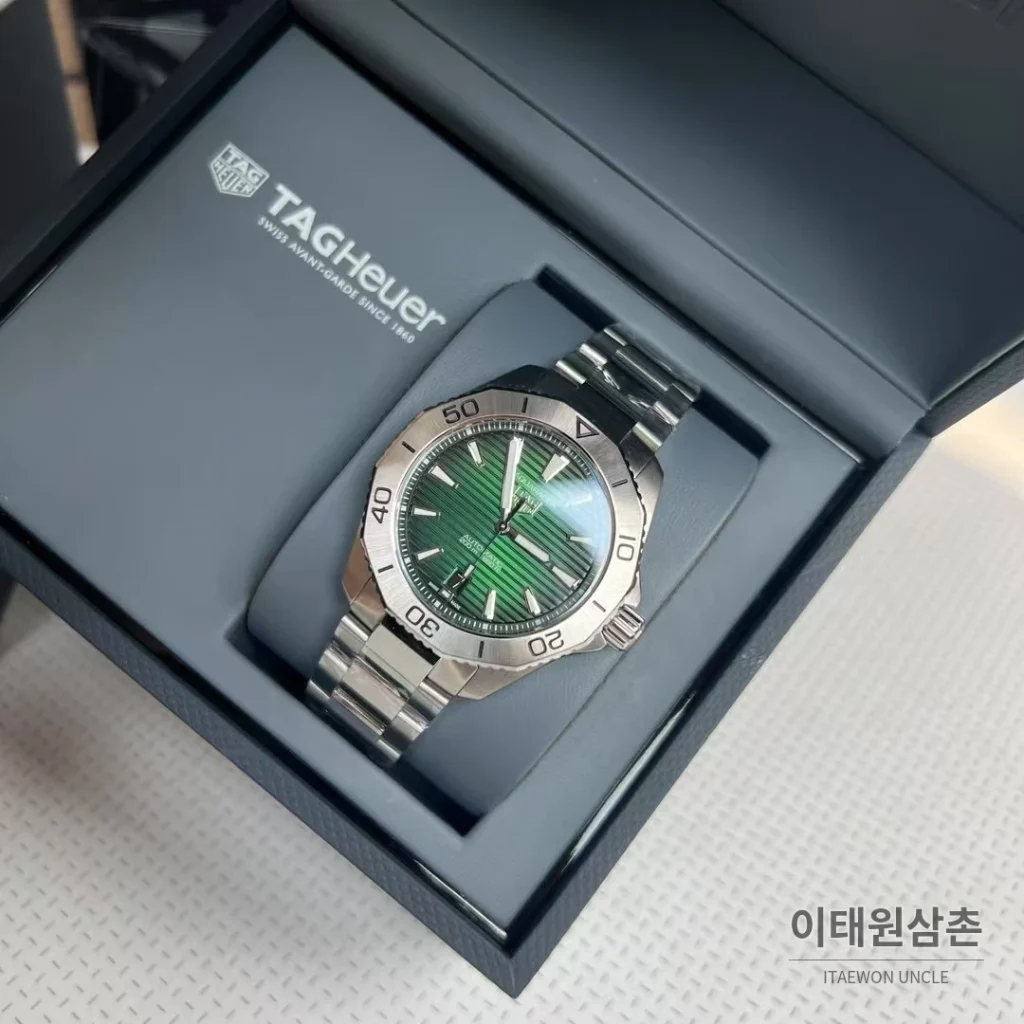 태그호이어 아쿠아레이서 선레이 다이얼 스틸 오토매틱 시계 40mm 선레이 다이얼 컬러 스틸 브레이슬릿 (2)