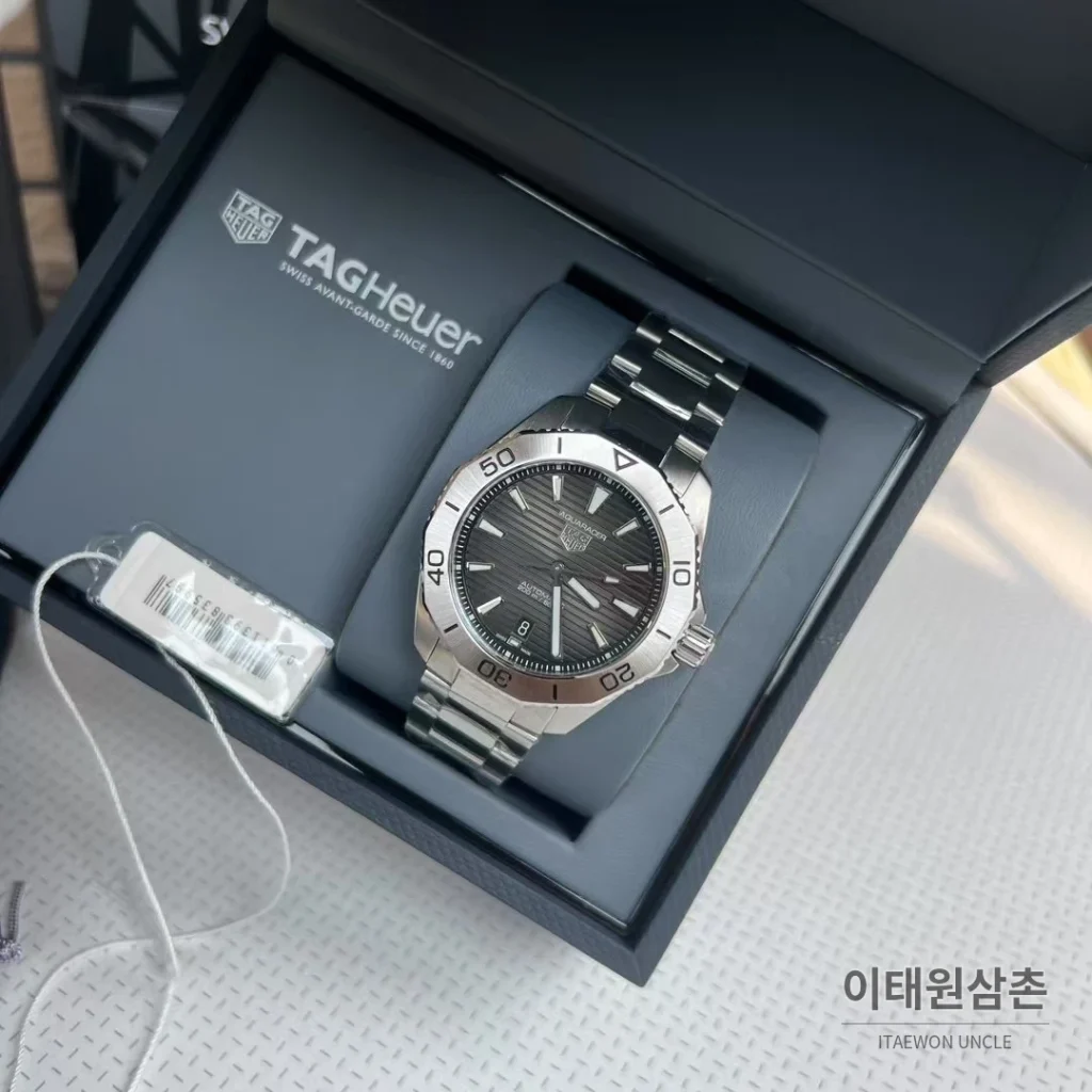 태그호이어 아쿠아레이서 선레이 다이얼 스틸 오토매틱 시계 40mm 선레이 다이얼 컬러 스틸 브레이슬릿 (3)
