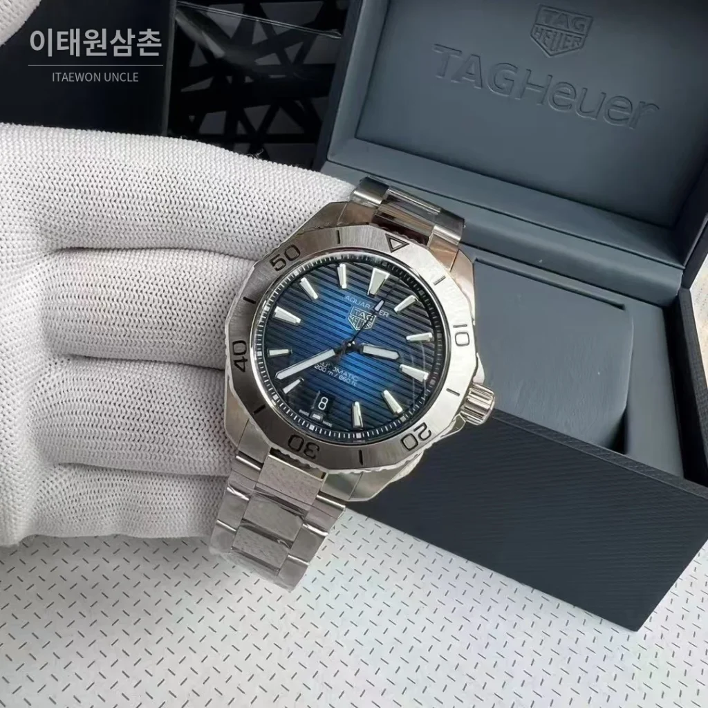 태그호이어 아쿠아레이서 선레이 다이얼 스틸 오토매틱 시계 40mm 선레이 다이얼 컬러 스틸 브레이슬릿 실버 베젤