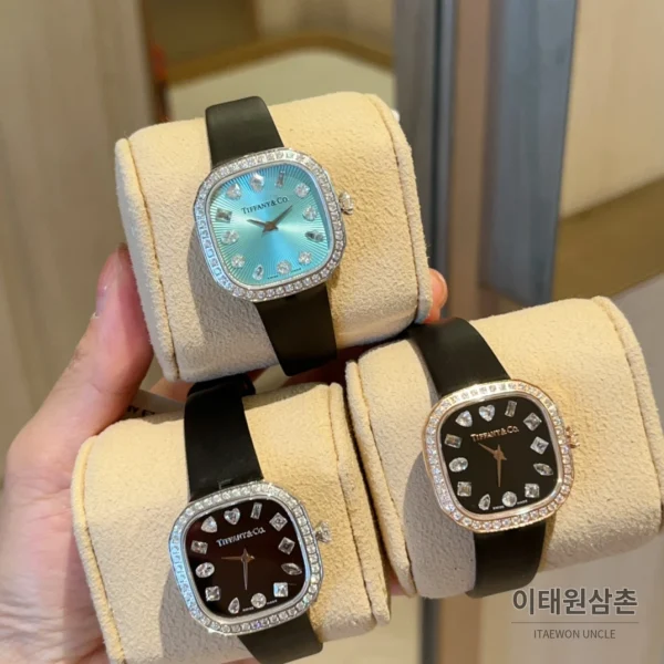 티파니 스퀘어 스틸 다이아 크라운 쿼츠 28mm