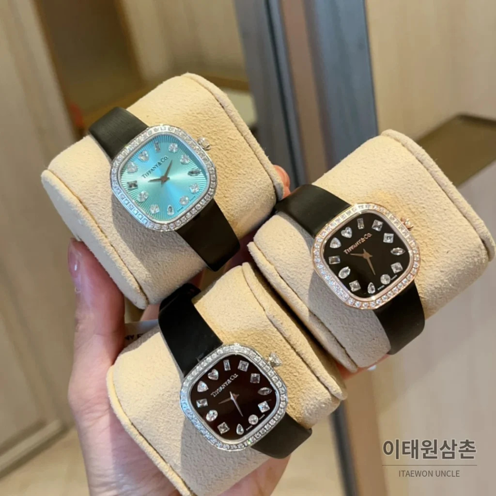 티파니 스퀘어 스틸 다이아 크라운 쿼츠 28mm