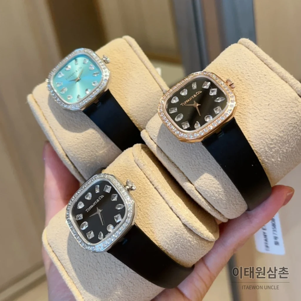 티파니 스퀘어 스틸 다이아 크라운 쿼츠 28mm