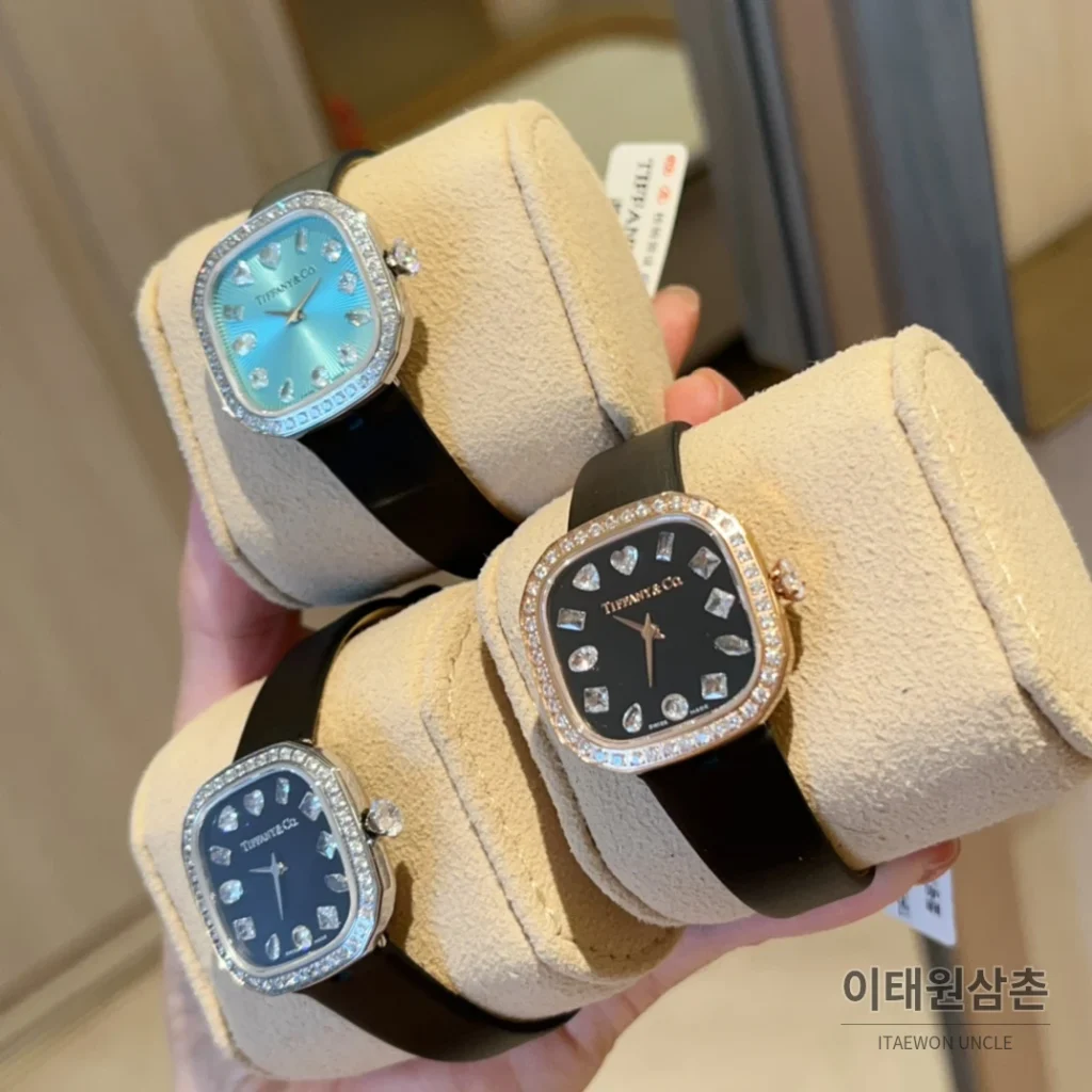 티파니 스퀘어 스틸 다이아 크라운 쿼츠 28mm