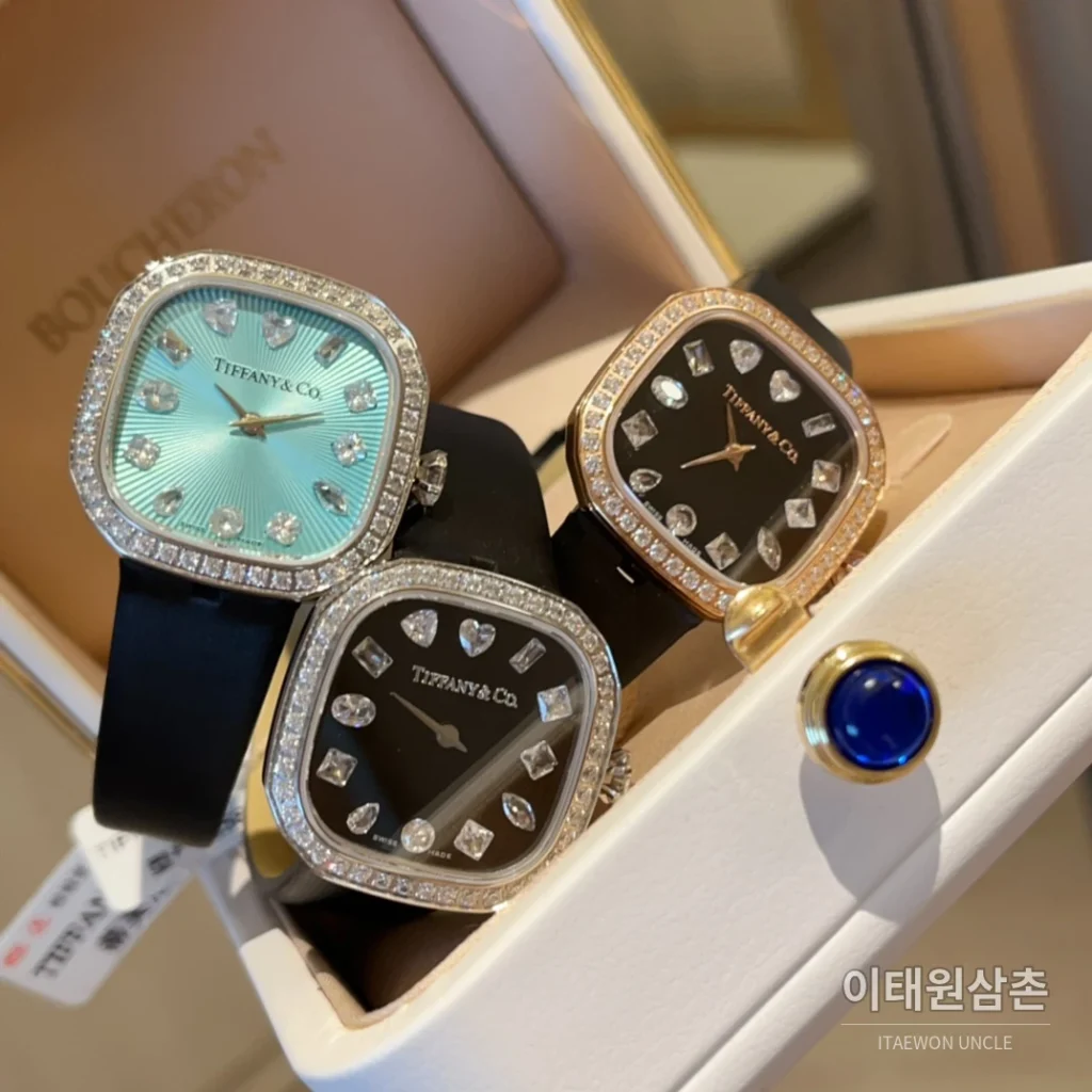 티파니 스퀘어 스틸 다이아 크라운 쿼츠 28mm