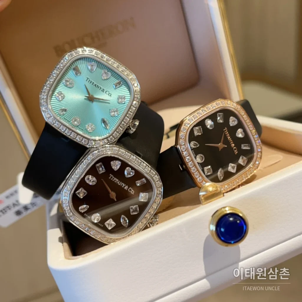 티파니 스퀘어 스틸 다이아 크라운 쿼츠 28mm