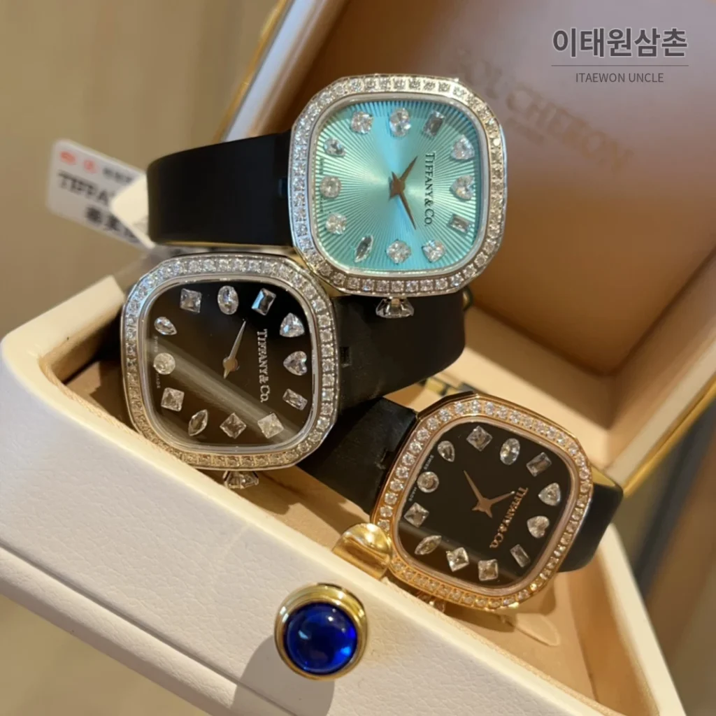 티파니 스퀘어 스틸 다이아 크라운 쿼츠 28mm
