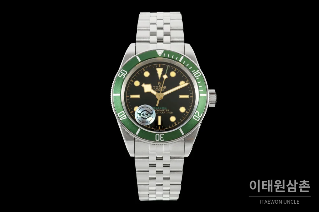 튜더 블랙베이 41 모노크롬 블랙다이얼 스틸 오토매틱 41mm M7941A1A0NU 스틸 브레이슬릿 그린 베젤