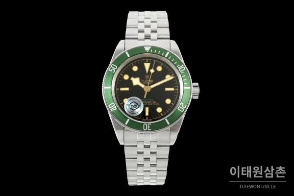 튜더 블랙베이 41 모노크롬 블랙다이얼 스틸 오토매틱 41mm M7941A1A0NU 스틸 브레이슬릿 그린 베젤