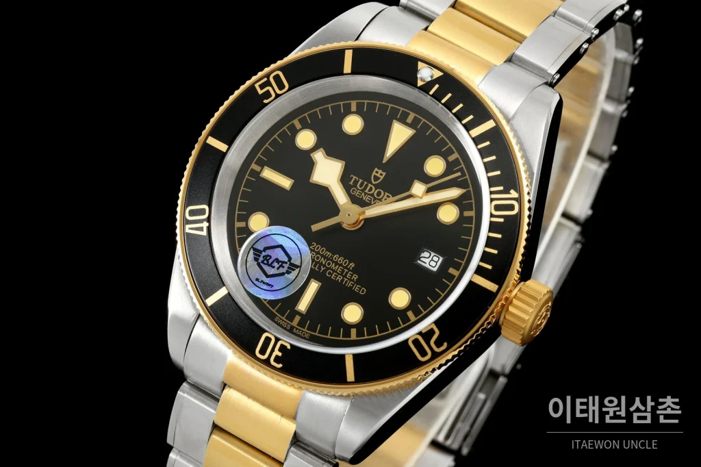 튜더 블랙베이 41 모노크롬 블랙다이얼 스틸 오토매틱 41mm M7941A1A0NU 투톤 브레이슬릿 골드 베젤