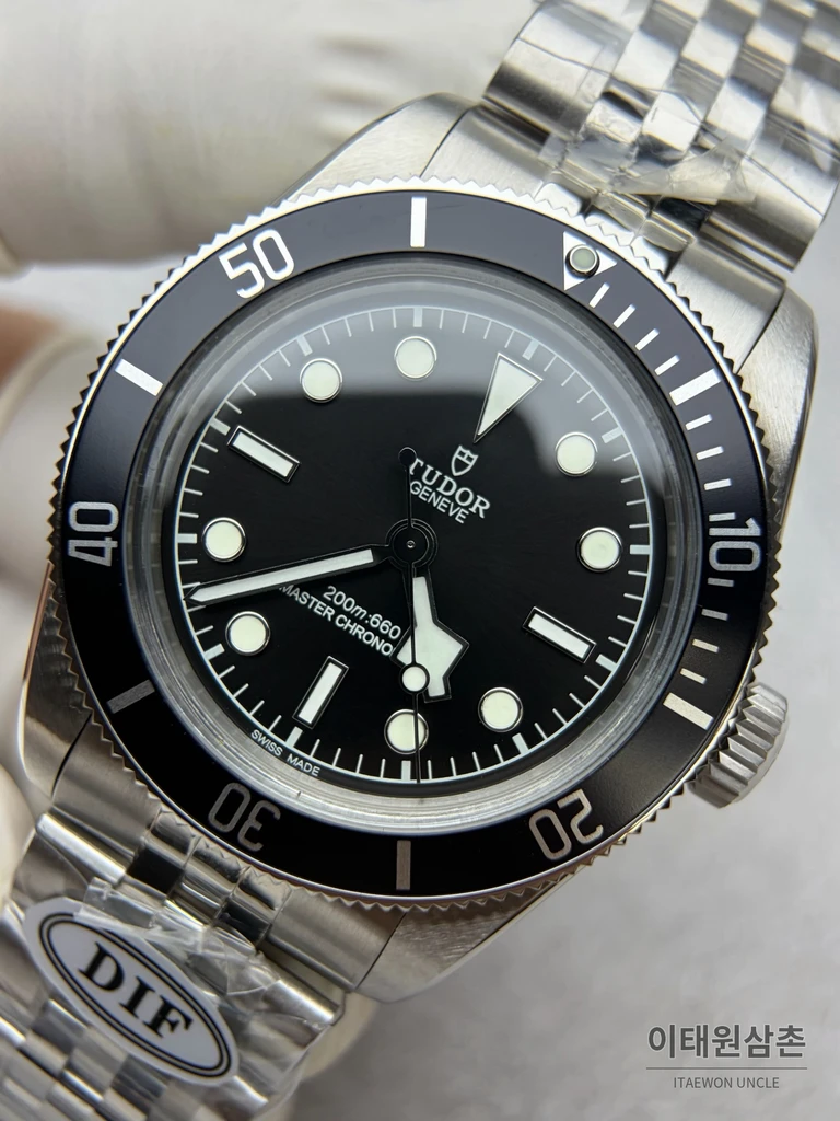 튜더 블랙베이 41 스테인리스 스틸 실버 디테일 모노크롬 다이얼 41mm