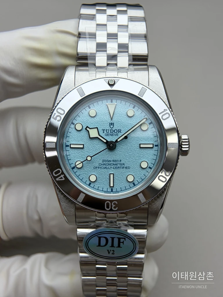 튜더 블랙베이 54 극경 블루 샌드 다이얼 오토매틱 37mm M79000N 스틸 브레이슬릿 실버 베젤