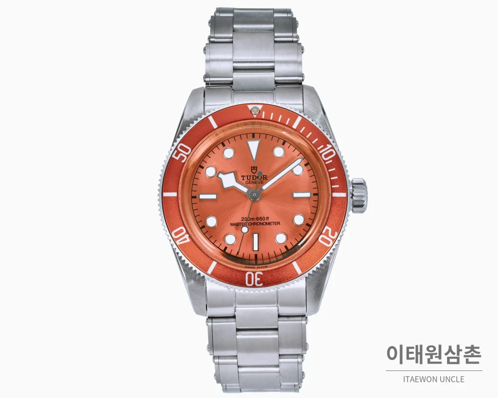 튜더 블랙베이 오토매틱 41mm 오렌지 다이얼 스틸 브레이슬릿 오렌지 베젤