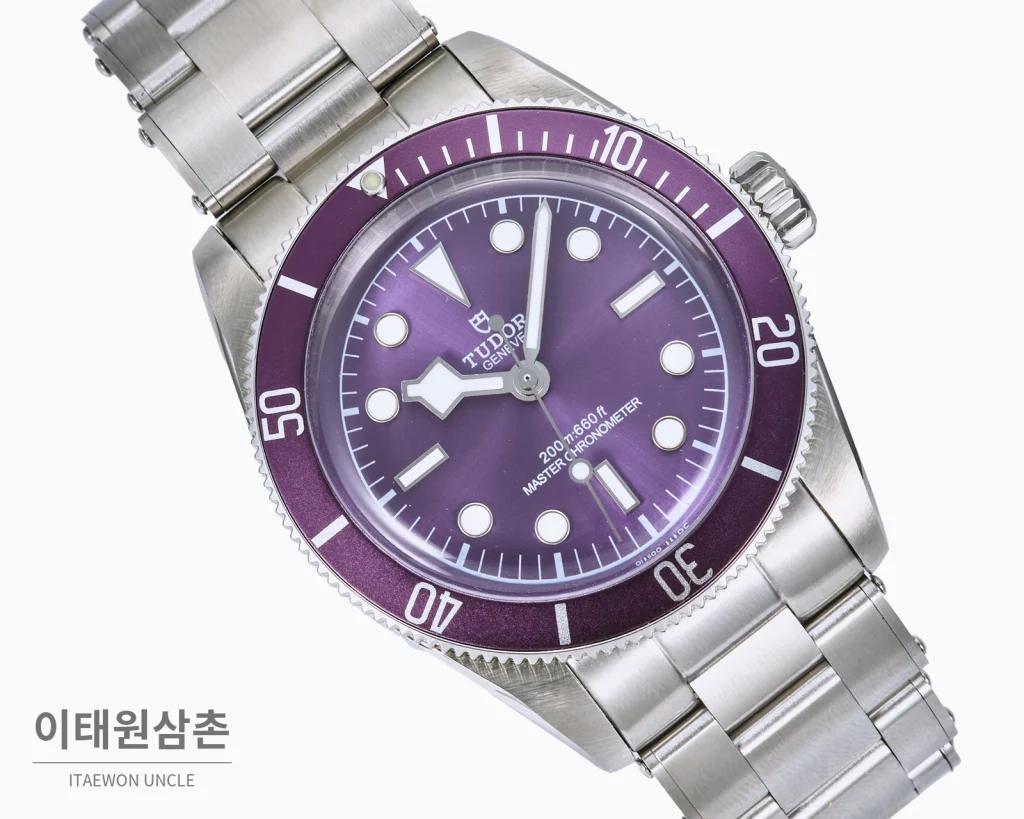 튜더 블랙베이 오토매틱 41mm 퍼플 다이얼 스틸 브레이슬릿 퍼플 베젤