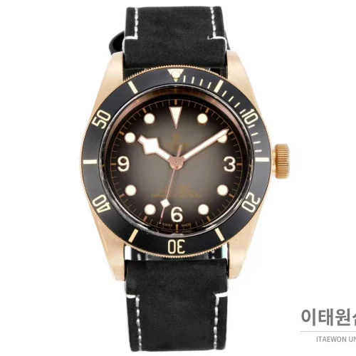튜더 블랙베이 브론즈 알루미늄브론즈 브라운다이얼 빈티지 다이버 오토매틱 43mm 블랙 가죽 스트랩 블랙 베젤