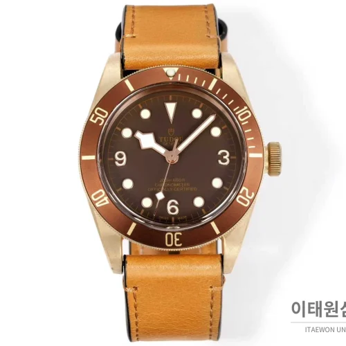 튜더 블랙베이 브론즈 알루미늄브론즈 브라운다이얼 빈티지 다이버 오토매틱 43mm 브라운 가죽 스트랩 브라운 베젤 (2)