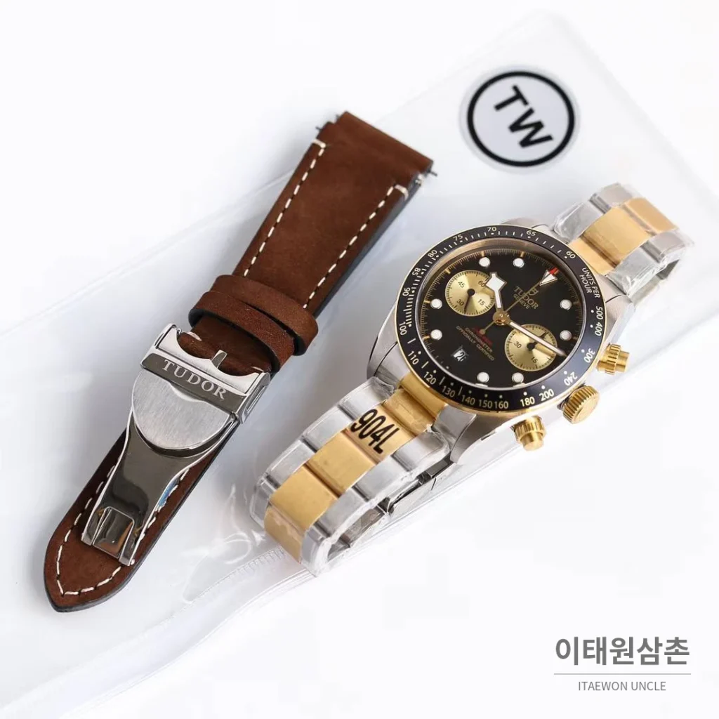 튜더 블랙베이 크로노 스틸 골드 블랙다이얼 크로노그래프 오토매틱 41mm M79363N 투톤 브레이슬릿 블랙 베젤