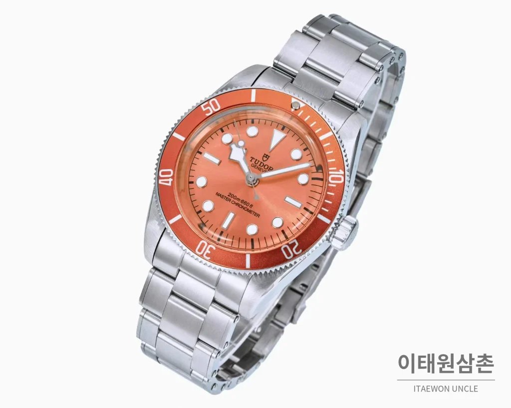 튜더 블랙베이 모노크롬 스틸 블랙다이얼 오토매틱 41mm 스틸 브레이슬릿 오렌지 베젤