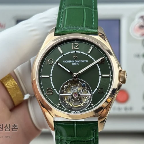 바쉐론콘스탄틴 피프티식스 18K 로즈골드 투르비용 오토매틱 41mm 실버 그린 가죽 스트랩 바쉐론콘스탄틴 피프티식스 18K 로즈골드 투르비용 오토매틱 41mm 실버 그린 가죽 스트랩