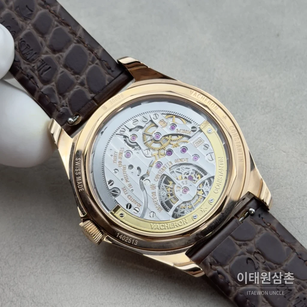 바쉐론콘스탄틴 피프티식스 18K 로즈골드 투르비용 오토매틱 41mm 실버 브라운 가죽 스트랩