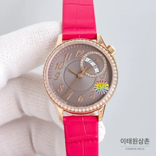 바쉐론콘스탄틴 에제리 스틸 다이아 문페이즈 오토매틱 37mm 그레이 다이얼 레드 가죽 스트랩