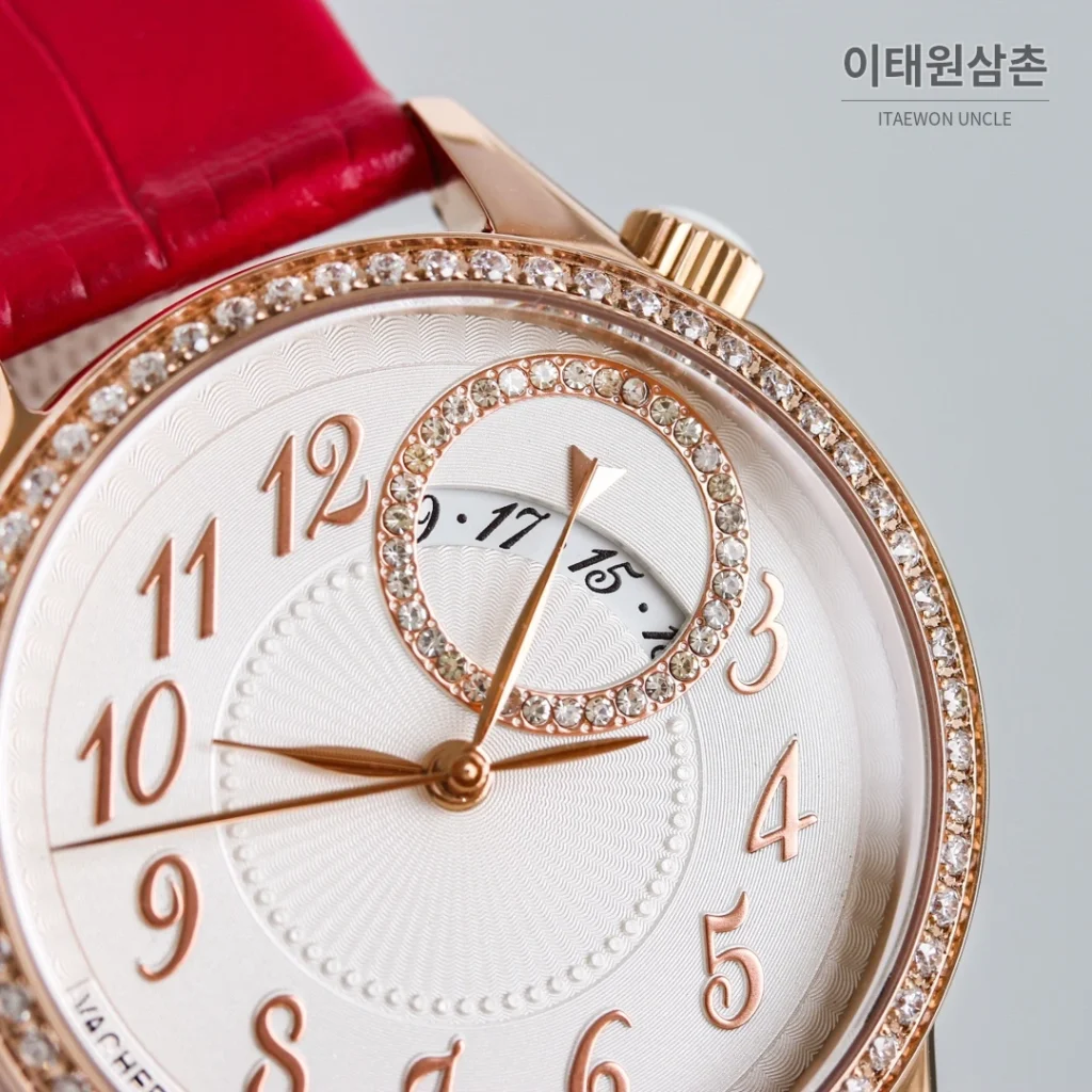바쉐론콘스탄틴 에제리 스틸 다이아 문페이즈 오토매틱 37mm 화이트 다이얼 레드 가죽 스트랩