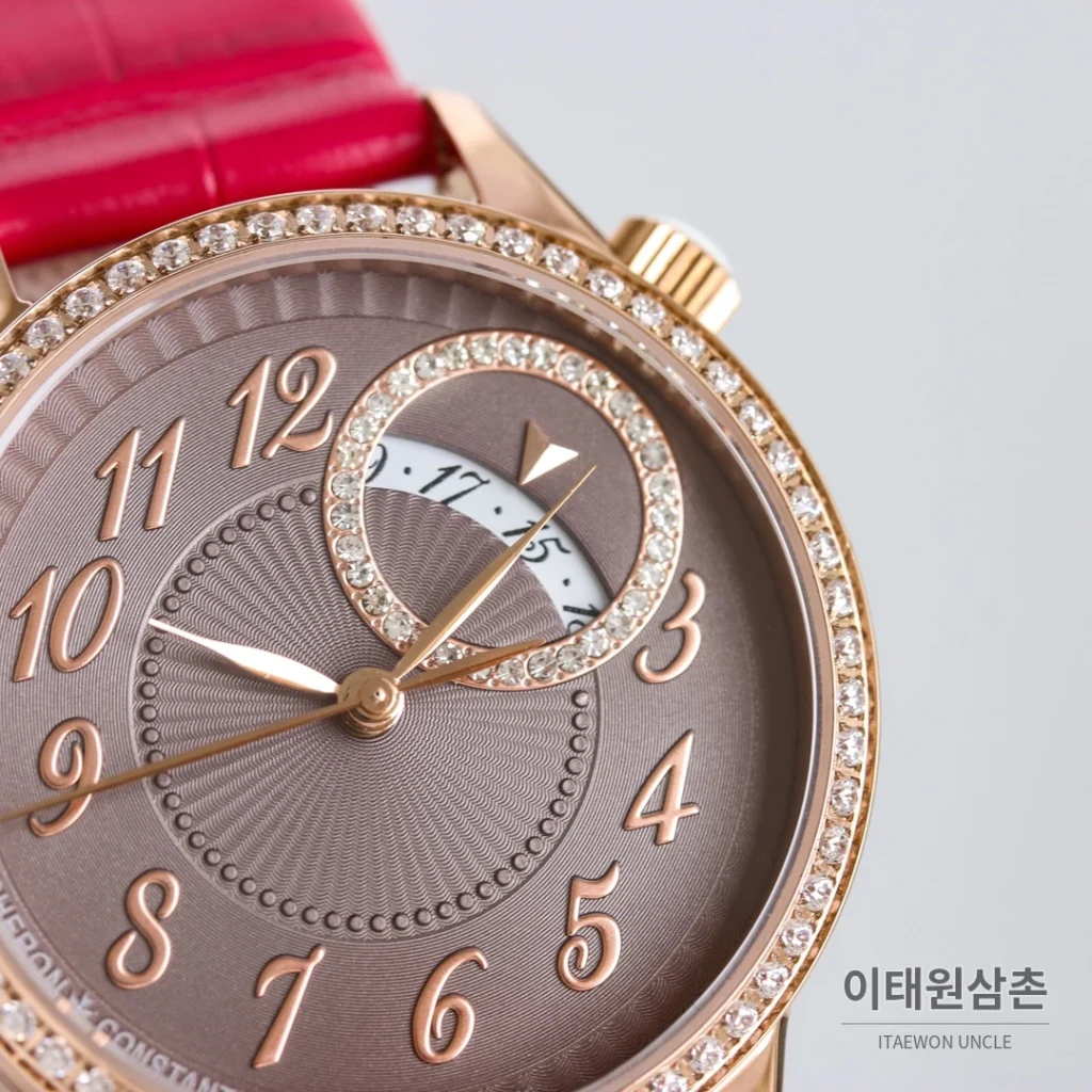 바쉐론콘스탄틴 에제리 스틸 다이아 문페이즈 오토매틱 37mm 그레이 다이얼 레드 가죽 스트랩