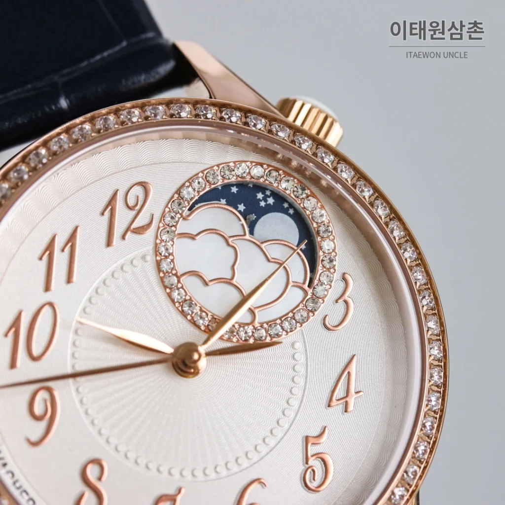 바쉐론콘스탄틴 에제리 스틸 다이아 문페이즈 오토매틱 37mm 화이트 다이얼 레드 가죽 스트랩