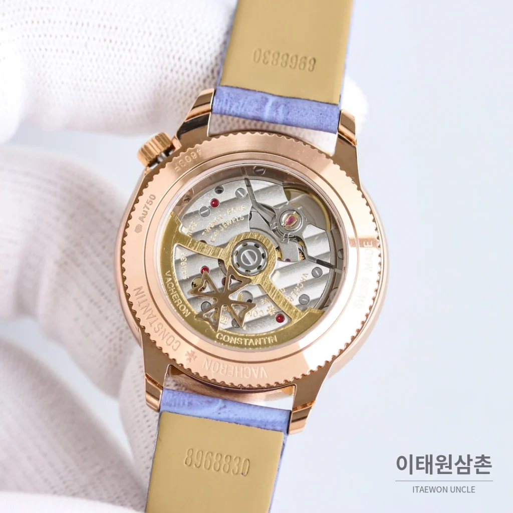 바쉐론콘스탄틴 에제리 스틸 다이아 문페이즈 오토매틱 37mm 아이스블루 다이얼 퍼플 가죽 스트랩