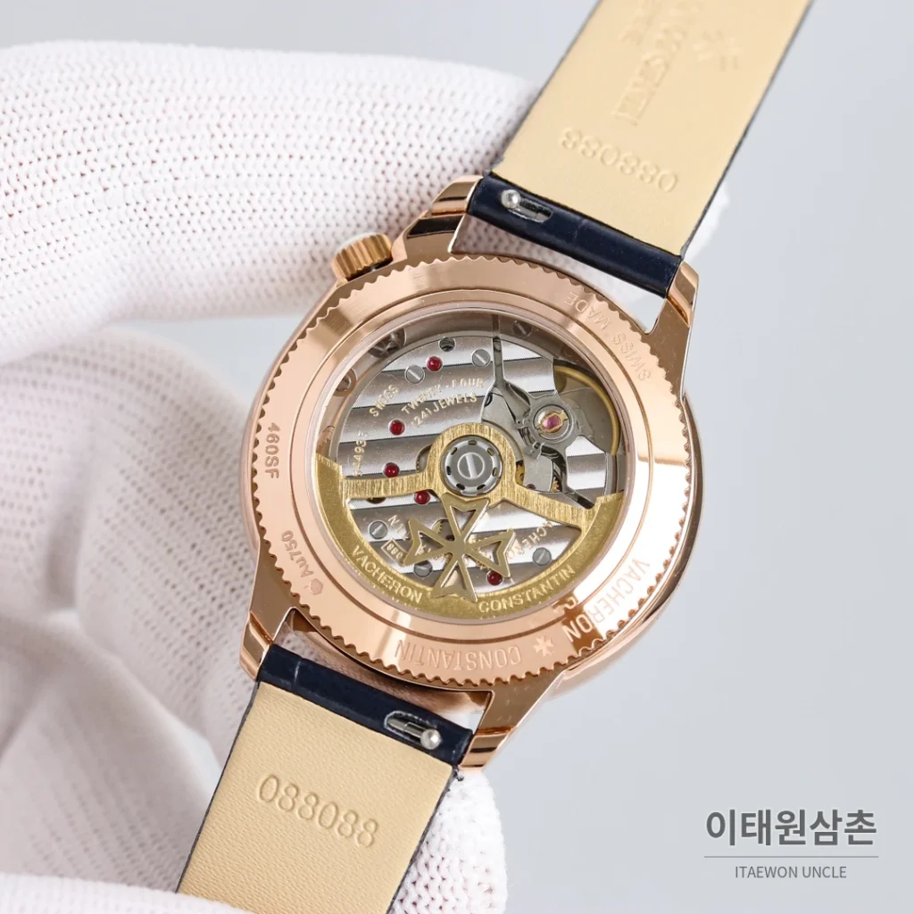 바쉐론콘스탄틴 에제리 스틸 다이아 문페이즈 오토매틱 37mm 화이트 다이얼 레드 가죽 스트랩