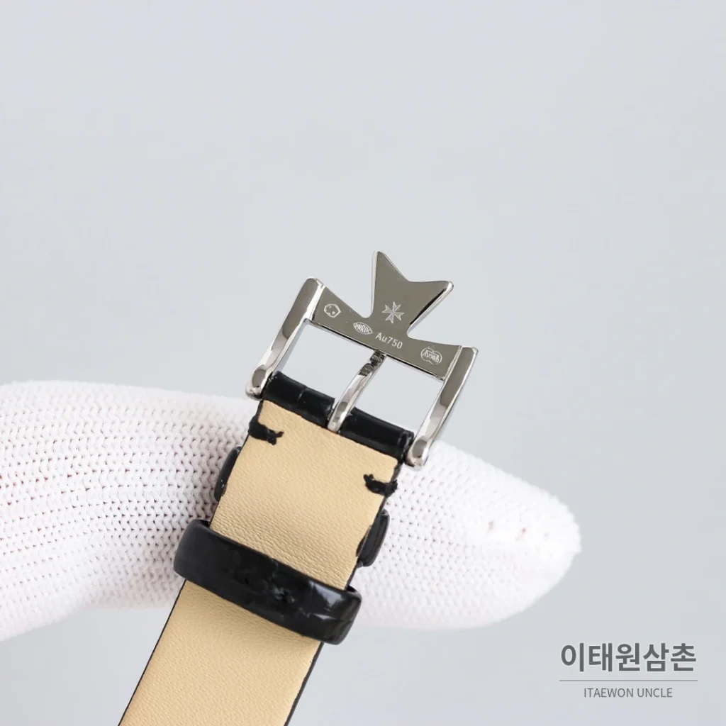 바쉐론콘스탄틴 에제리 스틸 다이아 문페이즈 오토매틱 37mm 화이트 다이얼 블랙 가죽 스트랩