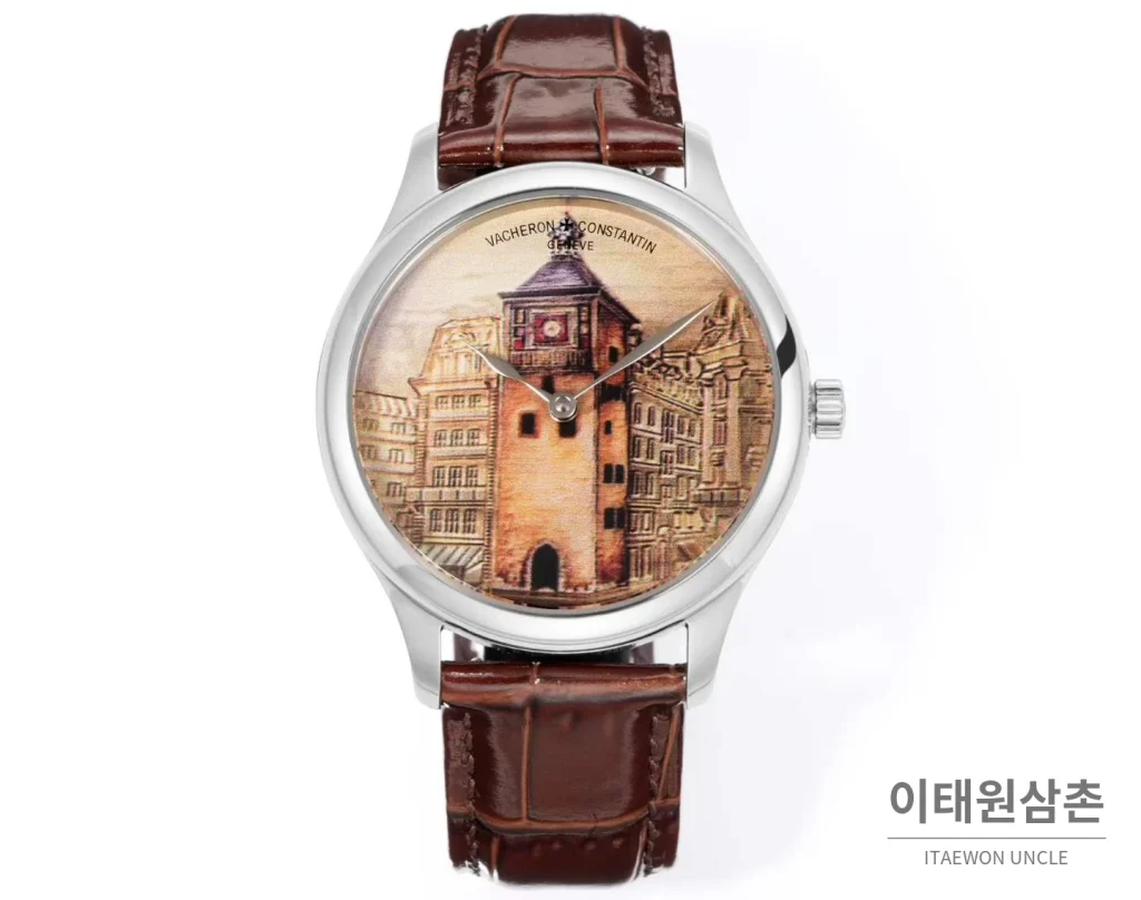 바쉐론콘스탄틴 메티에다르 아틀리에 캐비노티에 플래티넘 브라운다이얼 오토매틱 40mm 블루 브라운 가죽 스트랩