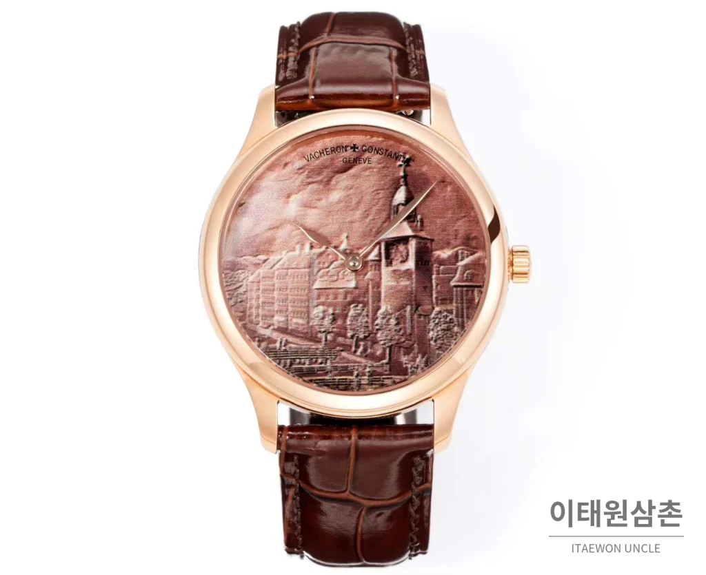 바쉐론콘스탄틴 메티에다르 아틀리에 캐비노티에 플래티넘 브라운다이얼 오토매틱 40mm 블루 브라운 가죽 스트랩 로즈골드 베젤