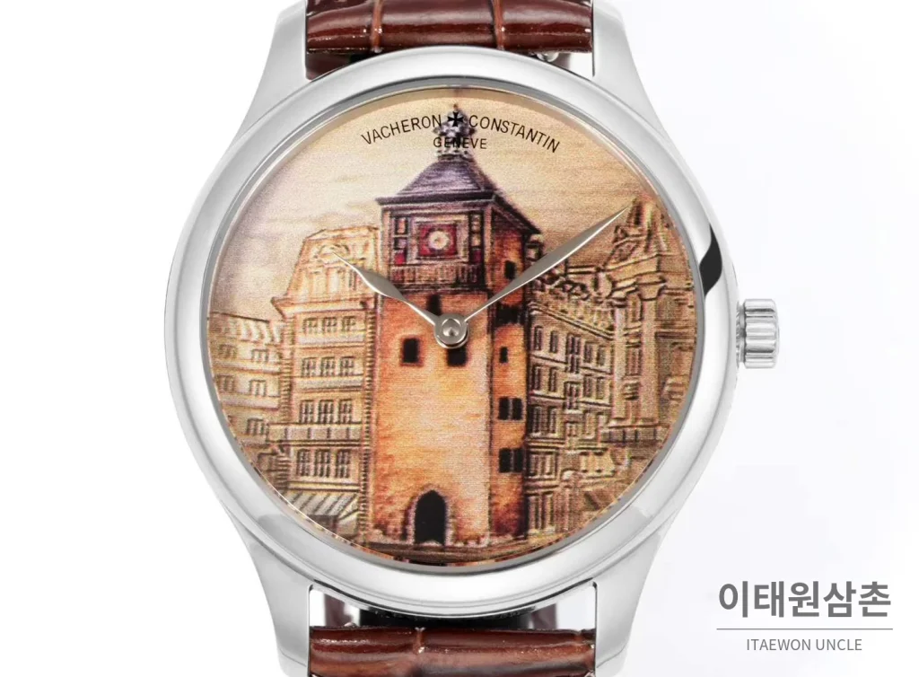 바쉐론콘스탄틴 메티에다르 아틀리에 캐비노티에 플래티넘 브라운다이얼 오토매틱 40mm 블루 브라운 가죽 스트랩