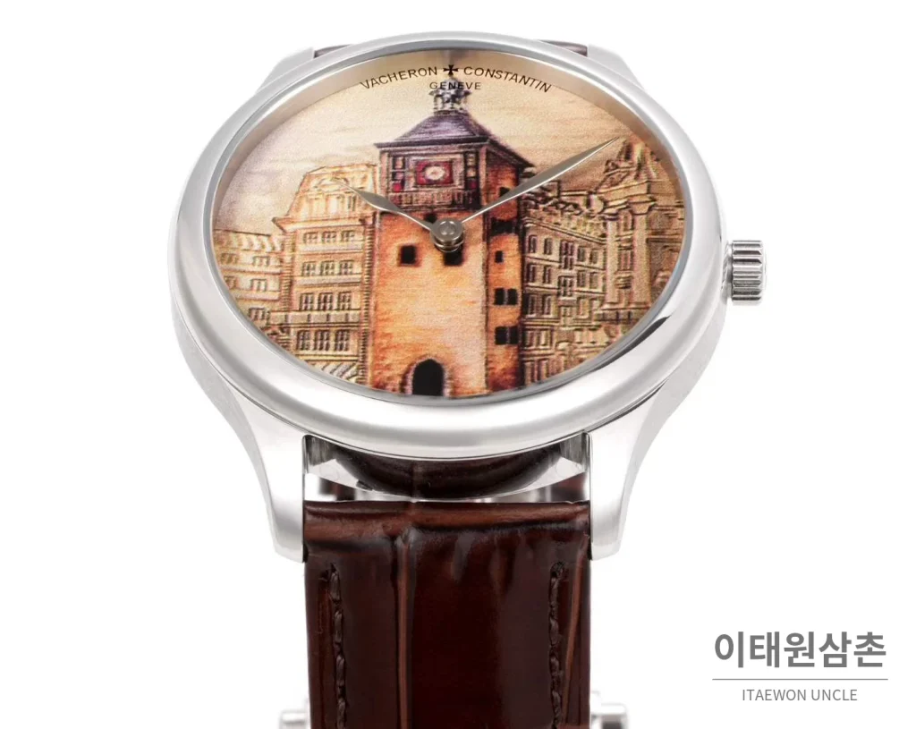 바쉐론콘스탄틴 메티에다르 아틀리에 캐비노티에 플래티넘 브라운다이얼 오토매틱 40mm 블루 브라운 가죽 스트랩