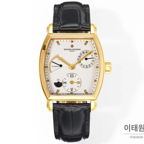 바쉐론콘스탄틴 말테 옐로우골드 베젤 화이트다이얼 듀얼타임 오토매틱 48mm 블랙 가죽 스트랩 바쉐론콘스탄틴 말테 옐로우골드 베젤 화이트다이얼 듀얼타임 오토매틱 48mm 블랙 가죽 스트랩