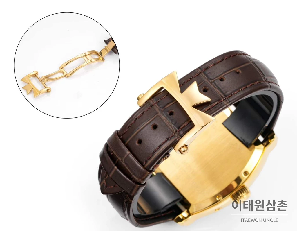 바쉐론콘스탄틴 말테 옐로우골드 베젤 화이트다이얼 듀얼타임 오토매틱 48mm 브라운 가죽 스트랩