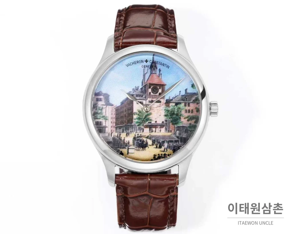 바쉐론콘스탄틴 메티에다르 스틸 블루다이얼 미니멀 오토매틱 40mm 브라운 가죽 스트랩 (2)