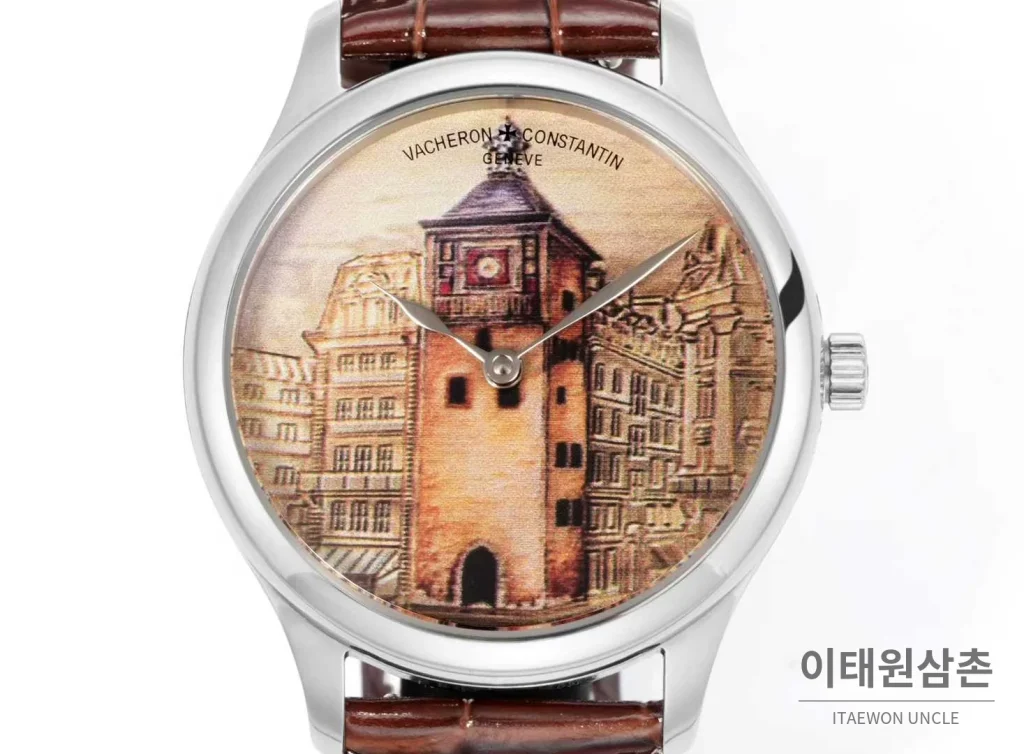바쉐론콘스탄틴 메티에다르 스틸 블루다이얼 미니멀 오토매틱 40mm 브라운 가죽 스트랩