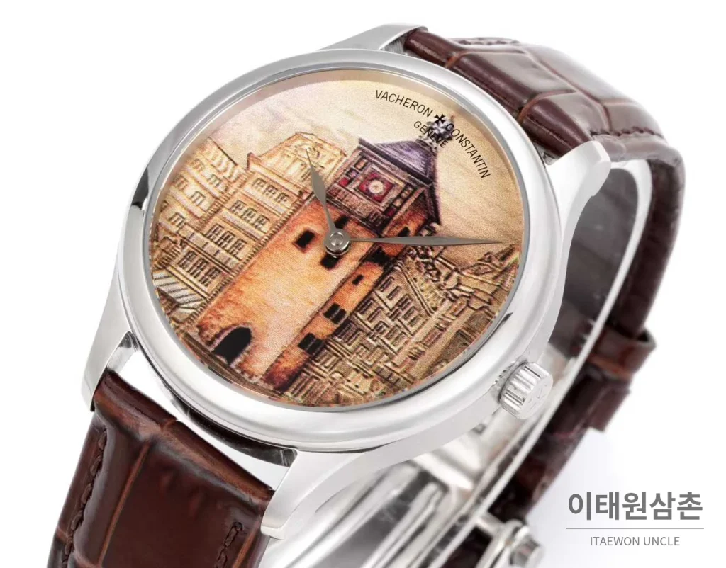 바쉐론콘스탄틴 메티에다르 스틸 블루다이얼 미니멀 오토매틱 40mm 브라운 가죽 스트랩
