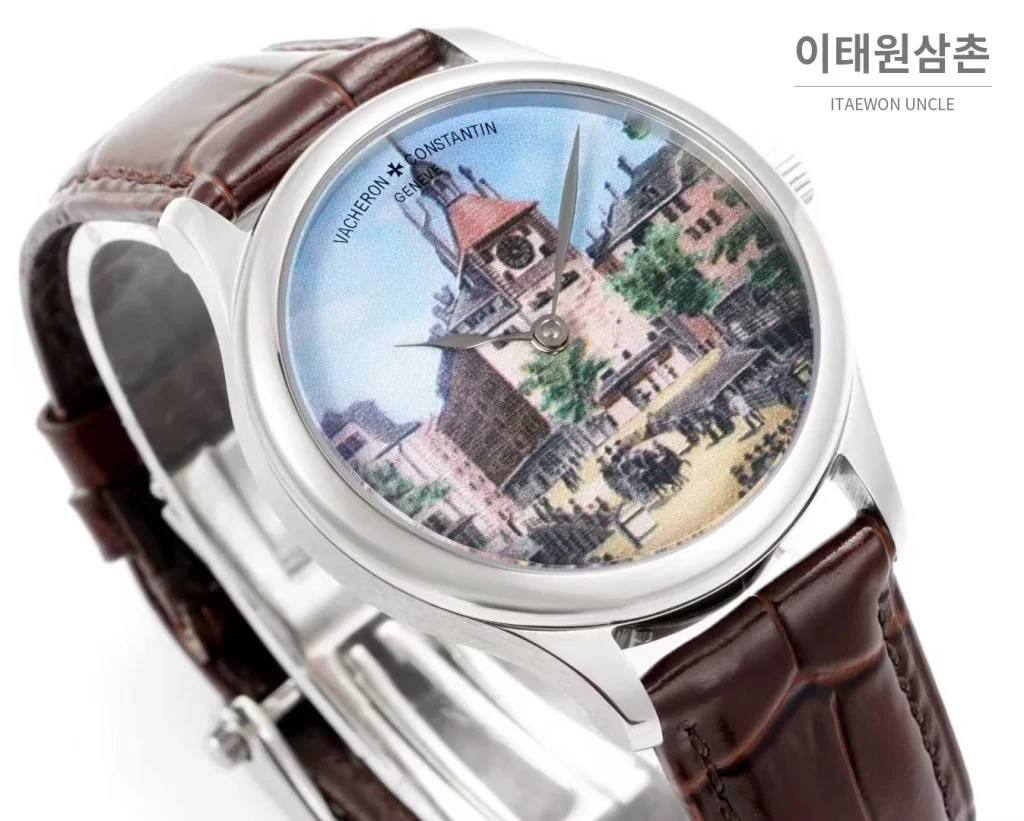 바쉐론콘스탄틴 메티에다르 스틸 블루다이얼 미니멀 오토매틱 40mm 브라운 가죽 스트랩 (2)