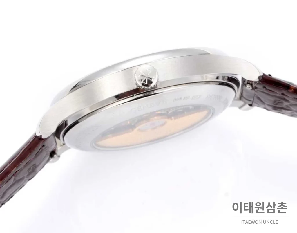 바쉐론콘스탄틴 메티에다르 스틸 블루다이얼 미니멀 오토매틱 40mm 브라운 가죽 스트랩