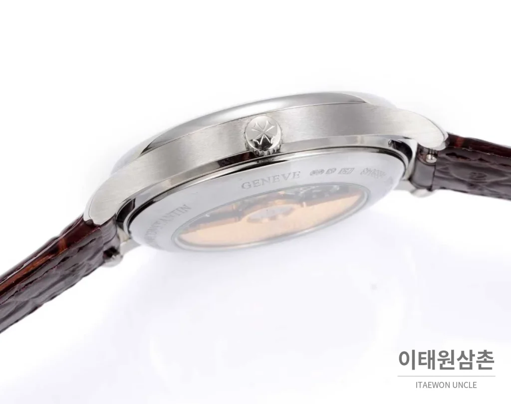 바쉐론콘스탄틴 메티에다르 스틸 블루다이얼 미니멀 오토매틱 40mm 브라운 가죽 스트랩 (2)